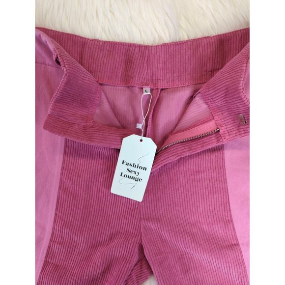 Two Tone Straight Leg Corduroy Panel Pants Bubblegum Pink Hight Waist L 29 - Picture 6 of 12